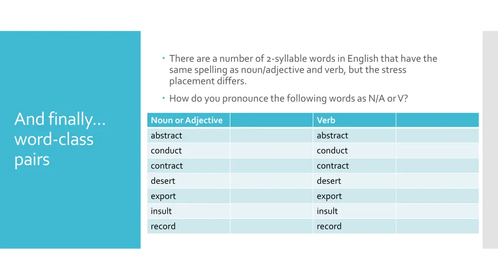 there are a number of2 syllable wordsin