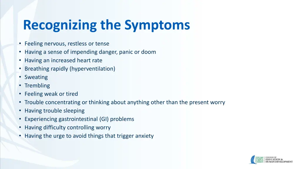 recognizing the symptoms