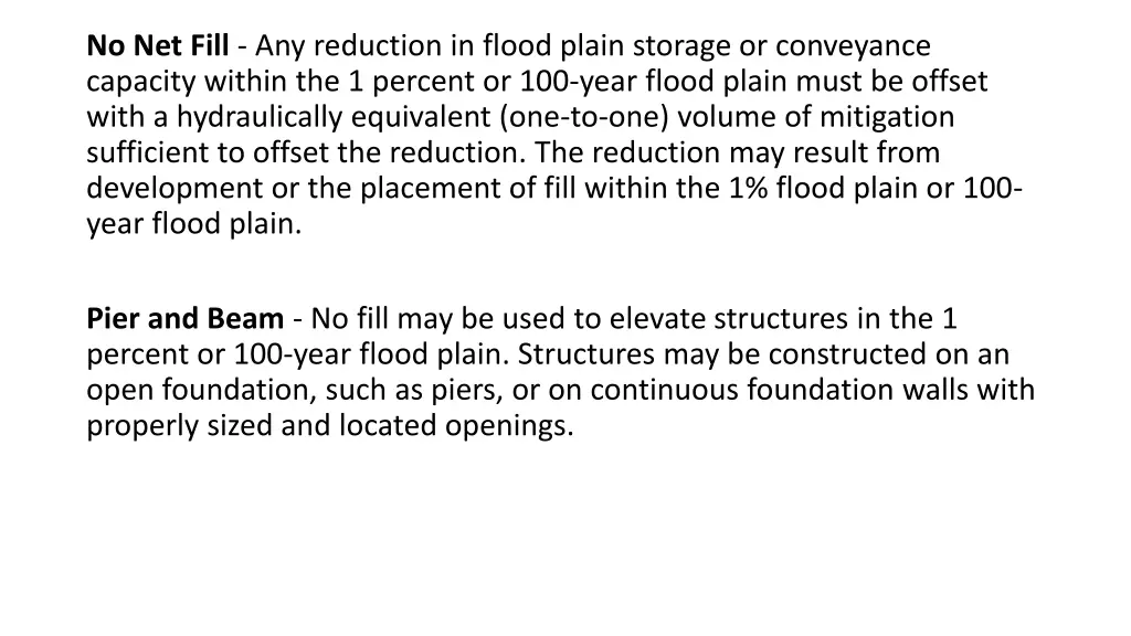 no net fill any reduction in flood plain storage