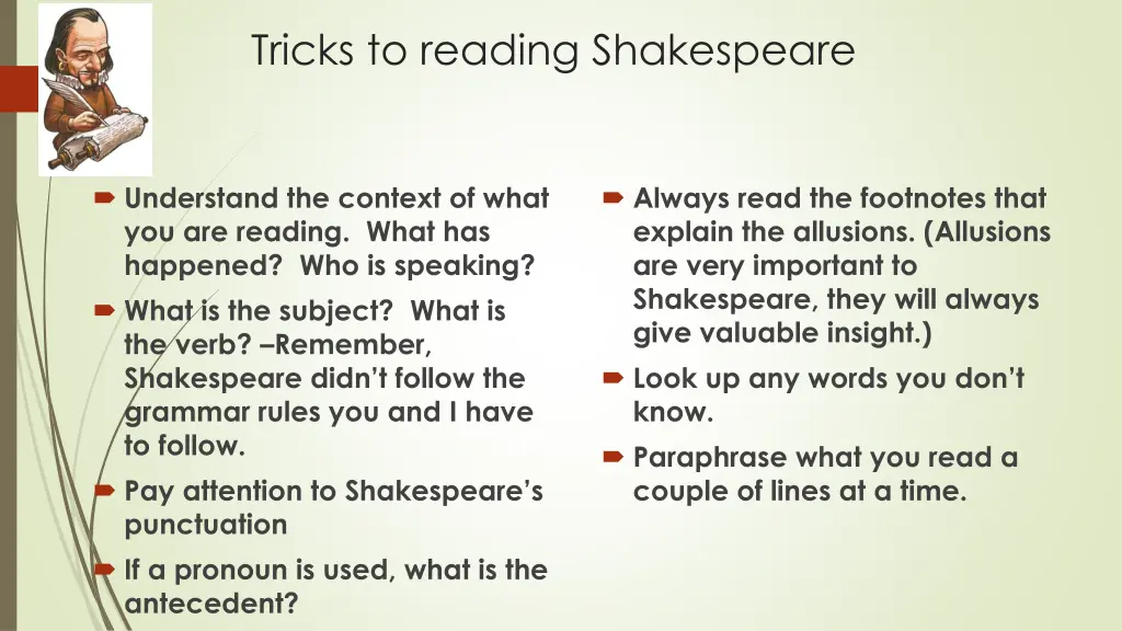 tricks to reading shakespeare