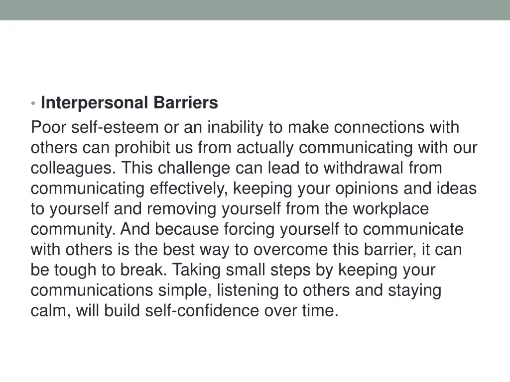 interpersonal barriers poor self esteem