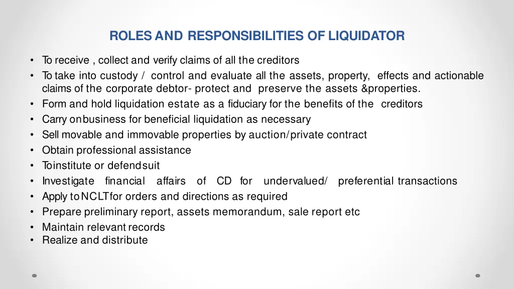 roles and responsibilities of liquidator