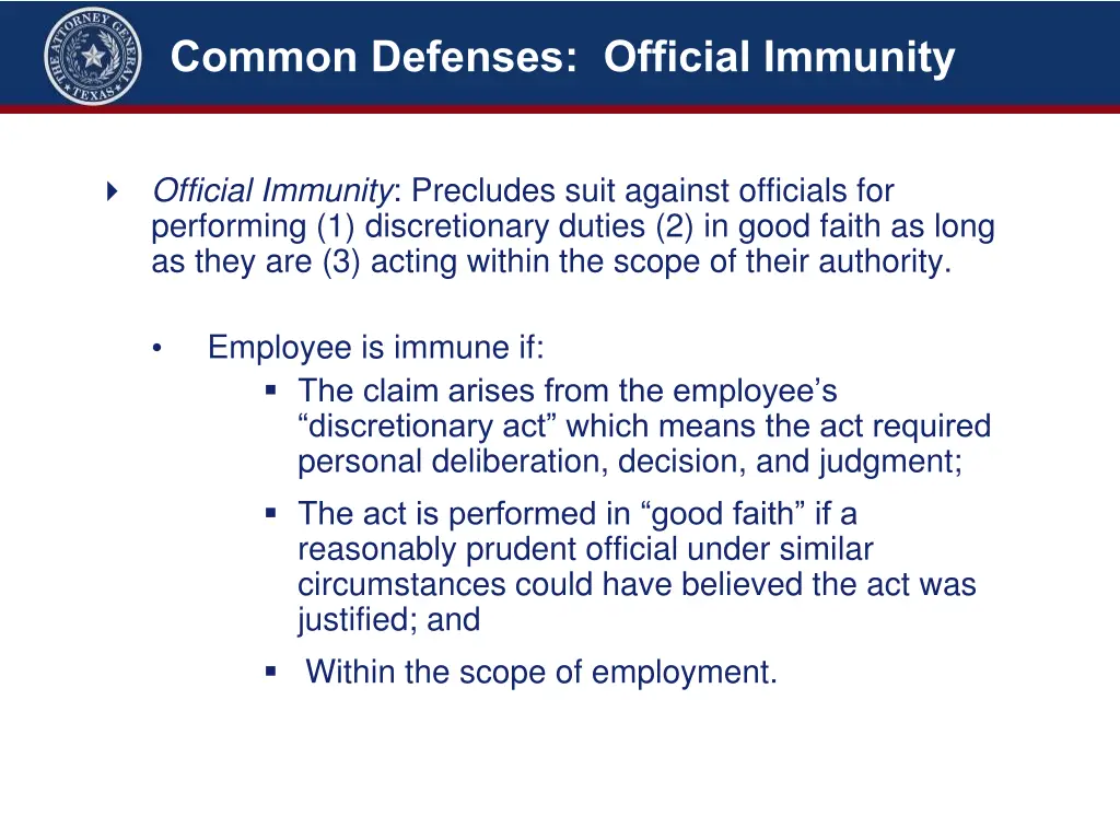 common defenses official immunity