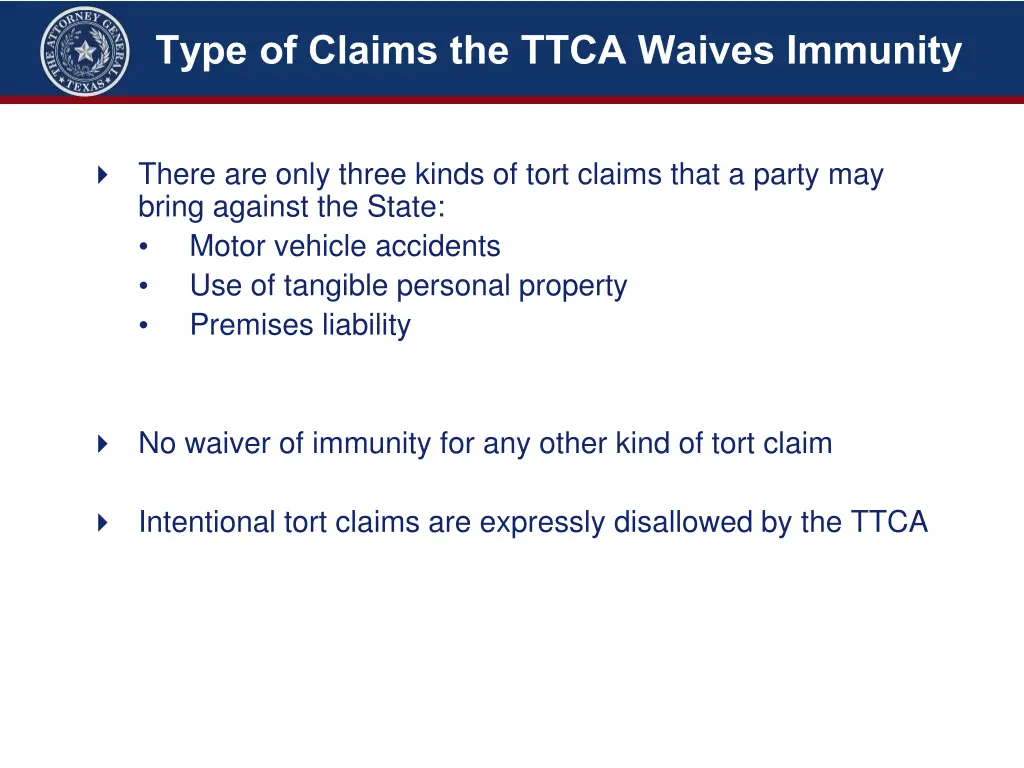 type of claims the ttca waives immunity