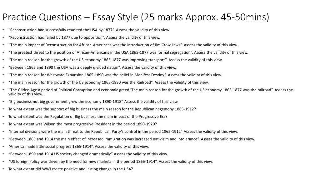 practice questions essay style 25 marks approx