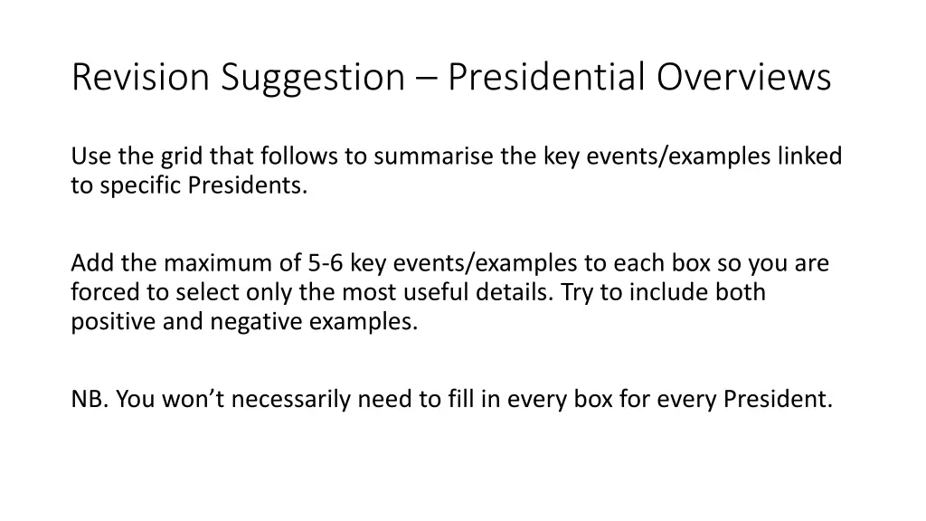 revision suggestion presidential overviews 1