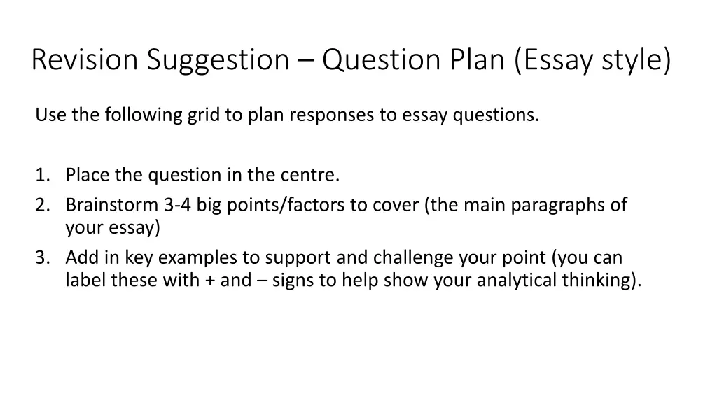 revision suggestion question plan essay style