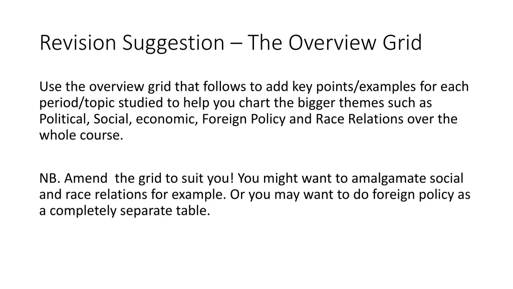 revision suggestion the overview grid