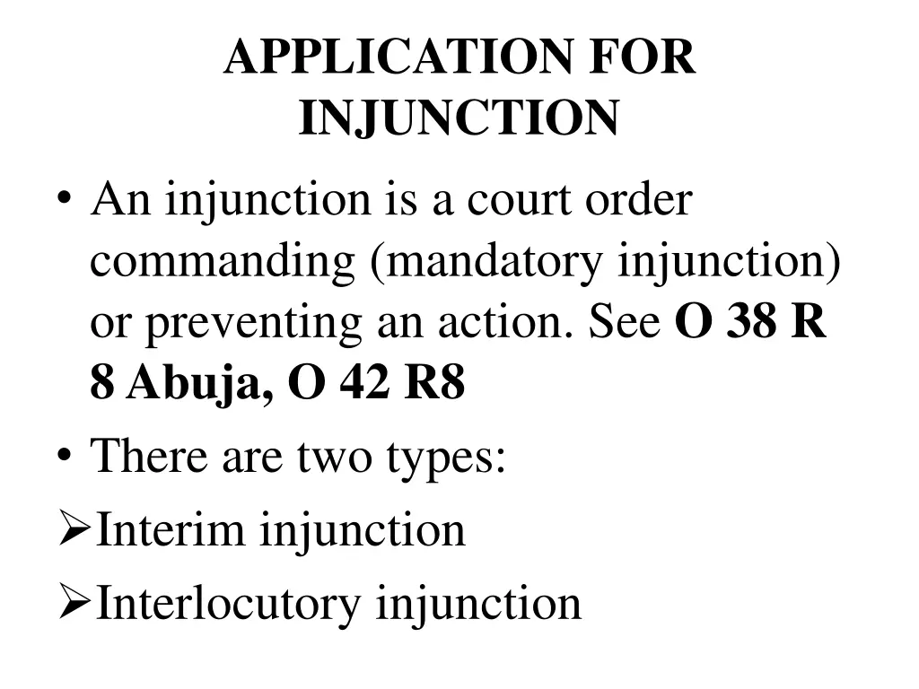 application for injunction an injunction