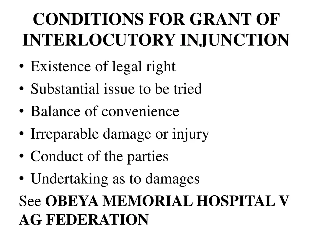 conditions for grant of interlocutory injunction