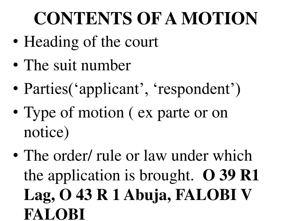 contents of a motion heading of the court