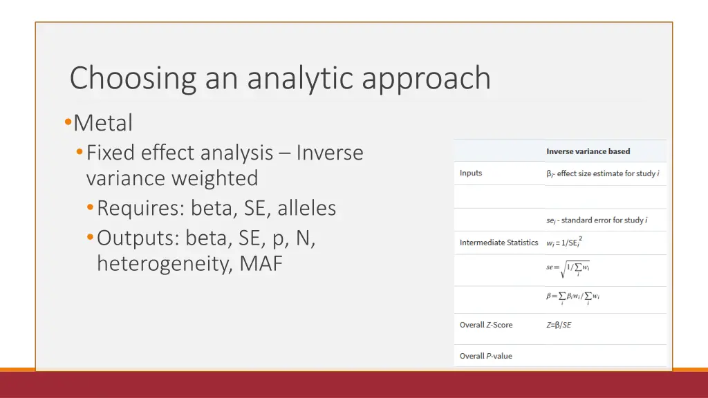 choosing an analytic approach metal fixed effect