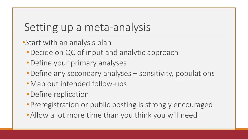 setting up a meta analysis start with an analysis