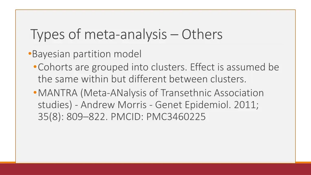 types of meta analysis others bayesian partition