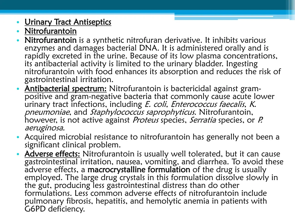 urinary tract antiseptics urinary tract