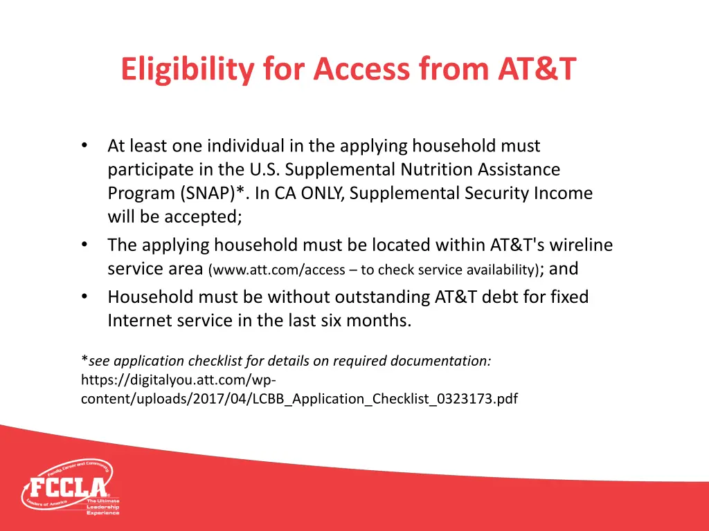 eligibility for access from at t