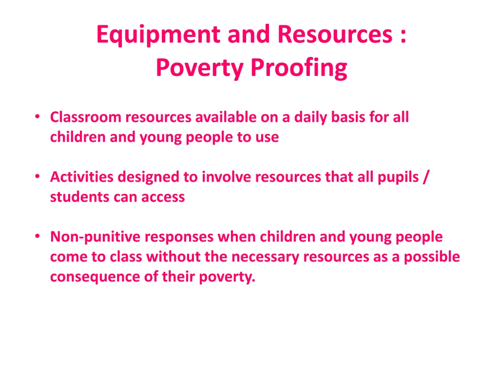 equipment and resources poverty proofing