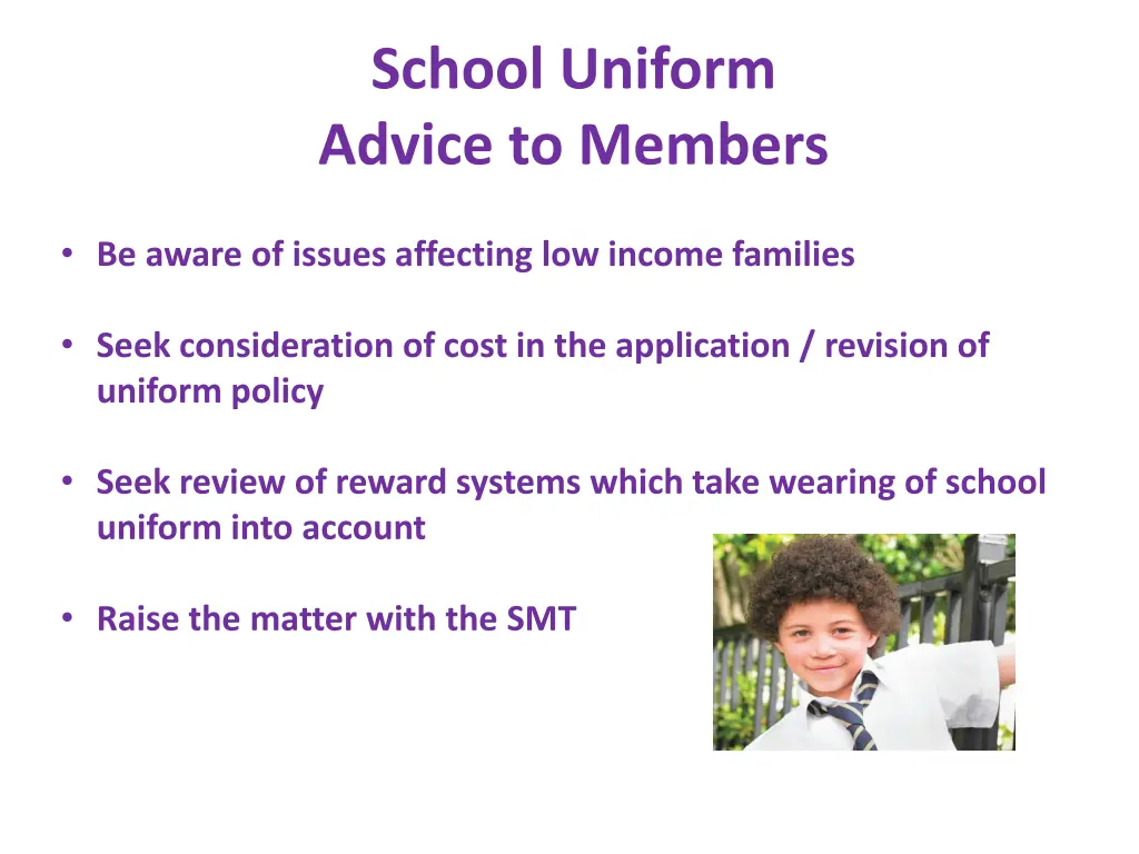 school uniform advice to members