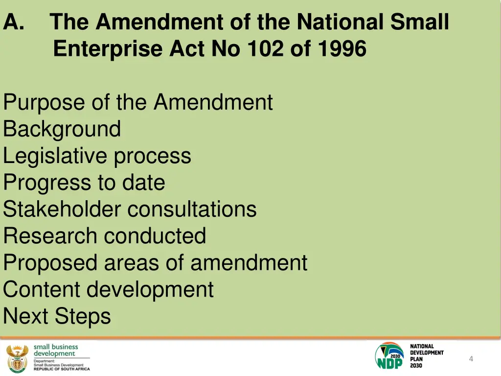 a the amendment of the national small enterprise