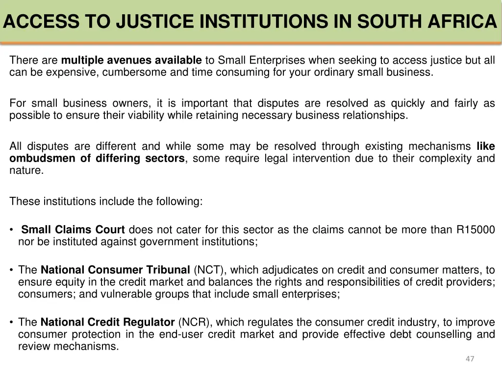 access to justice institutions in south africa