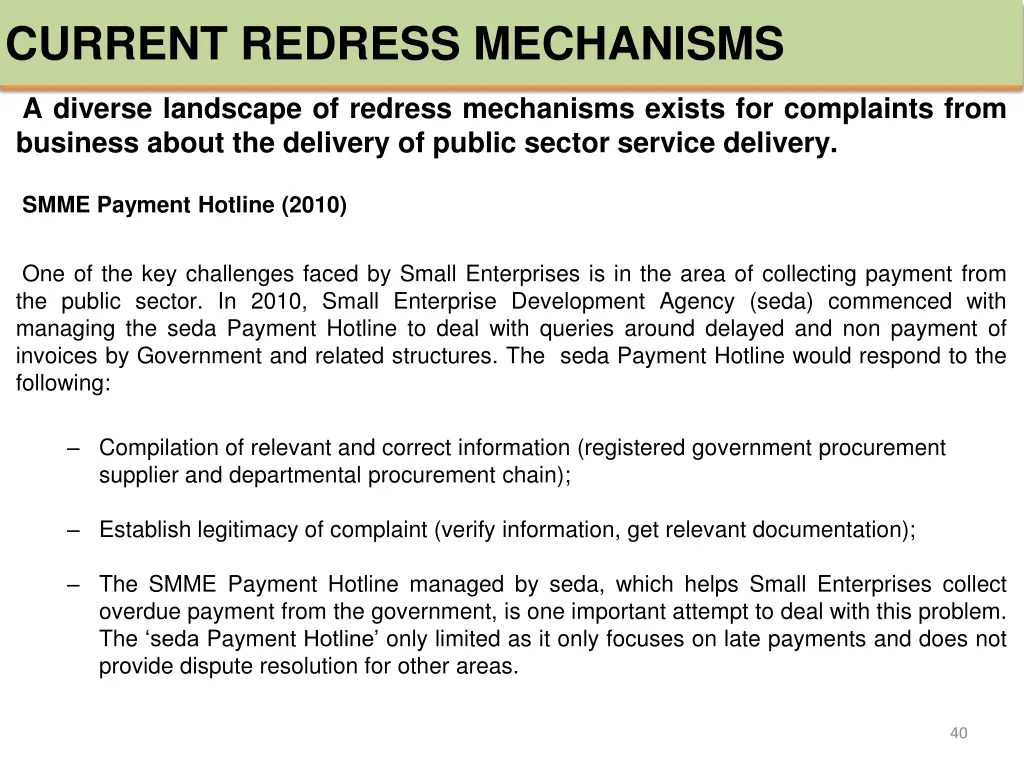 current redress mechanisms