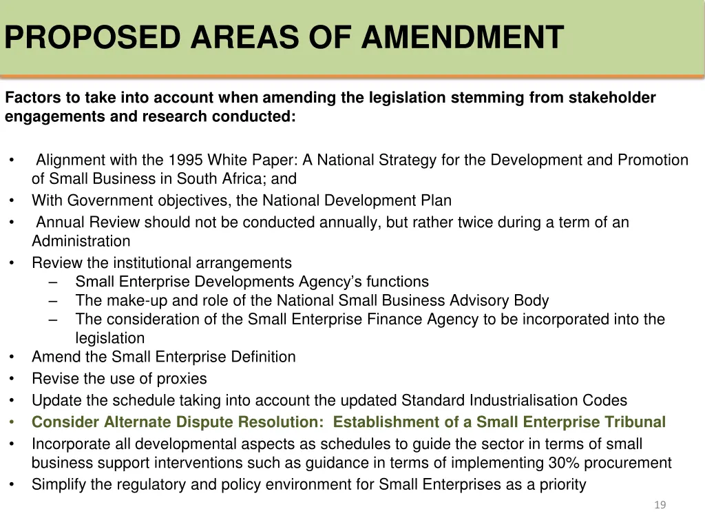 proposed areas of amendment