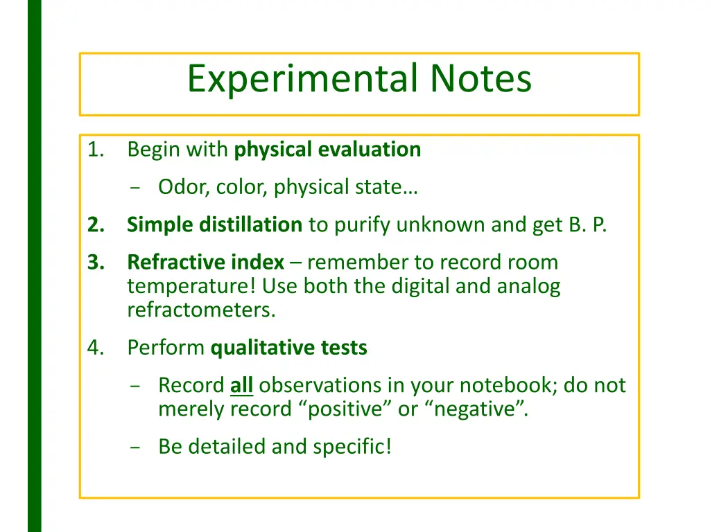 experimental notes