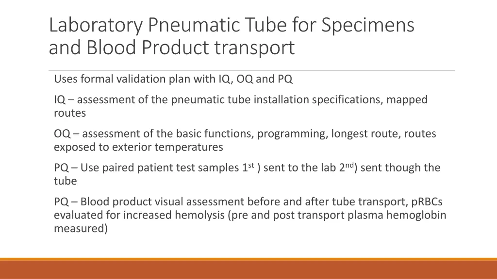 laboratory pneumatic tube for specimens and blood