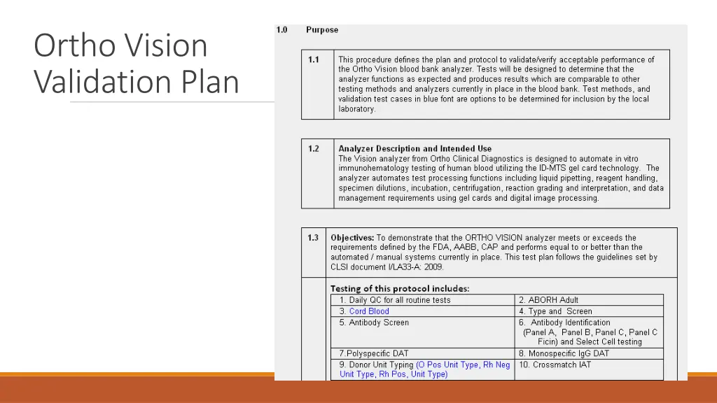 ortho vision validation plan