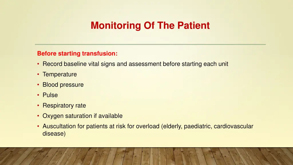 monitoring of the patient