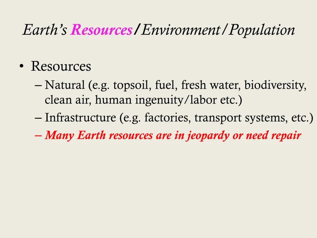 earth s resources environment population