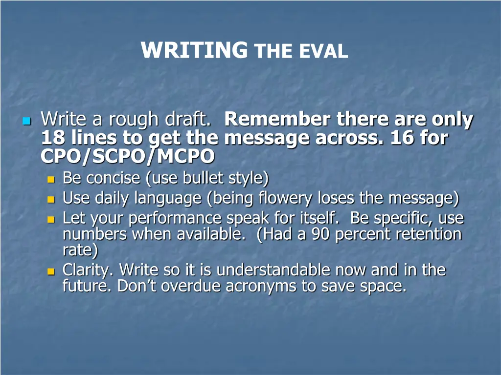 writing the eval