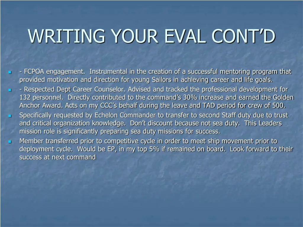 writing your eval cont d