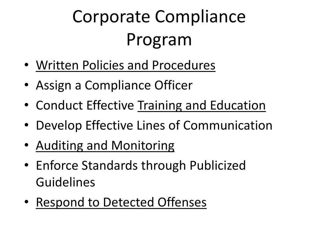 corporate compliance program written policies