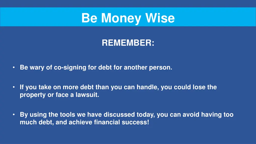 be money wise