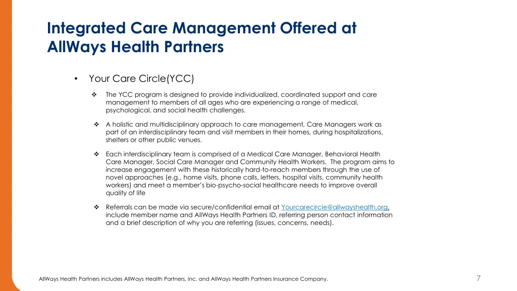 integrated care management offered at allways