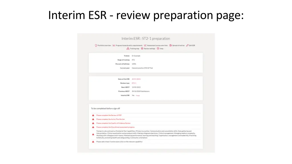 interim esr review preparation page