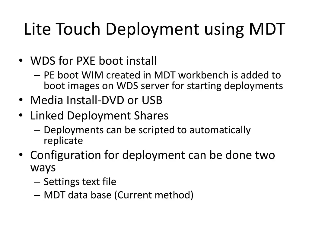 lite touch deployment using mdt