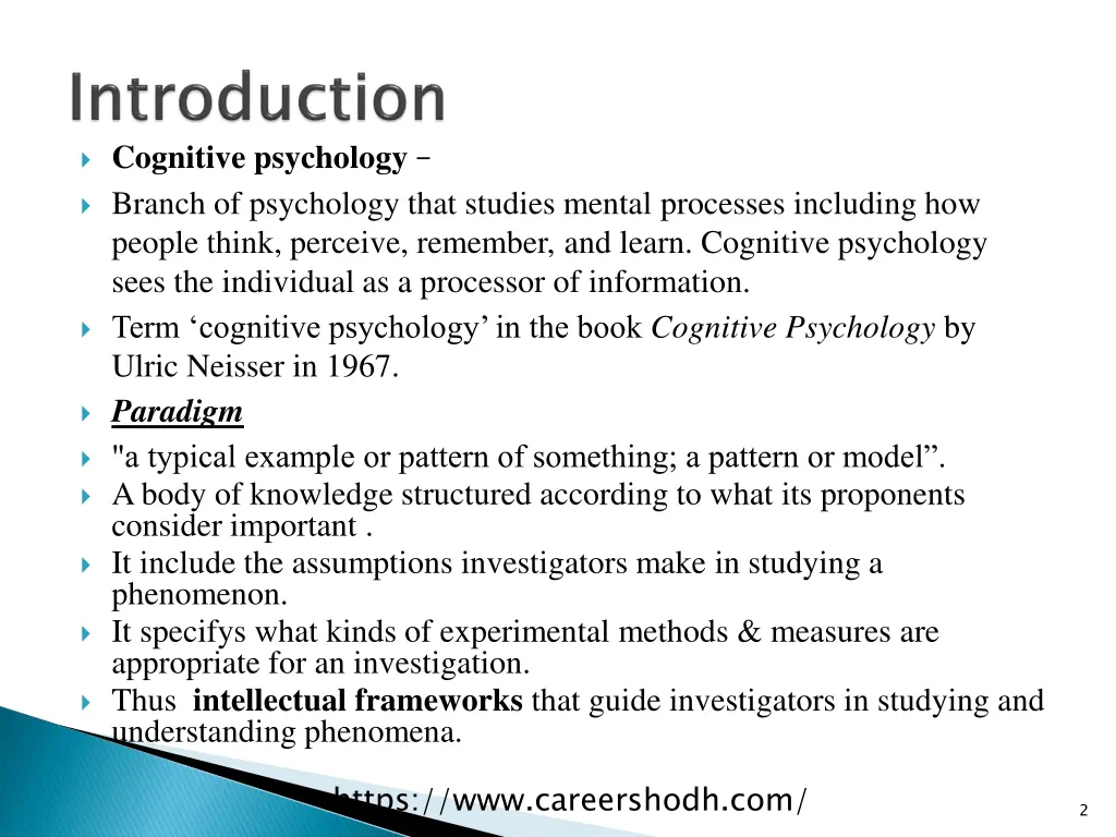 cognitive psychology branch of psychology that