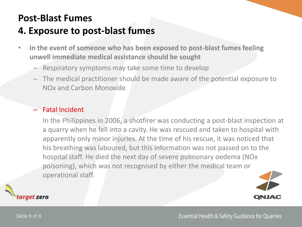 post blast fumes 4 exposure to post blast fumes