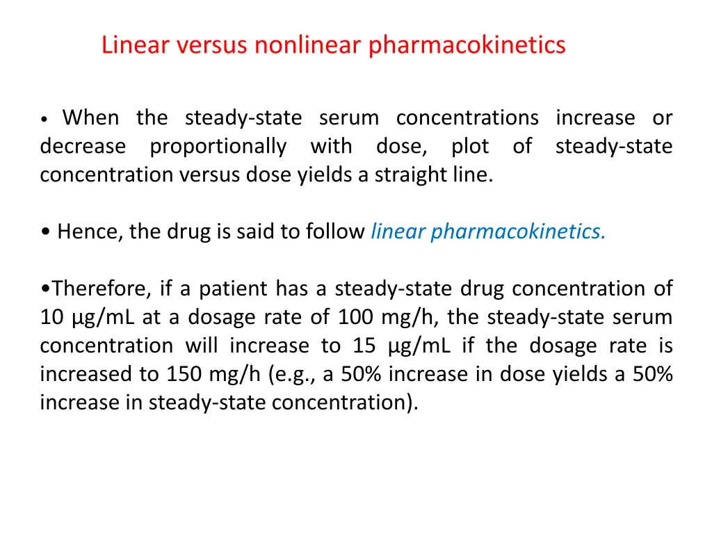 linear versus nonlinear pharmacokinetics 2