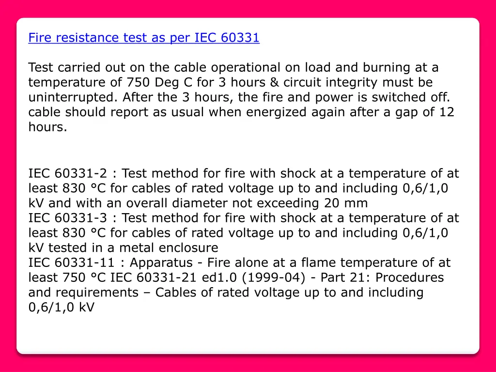 fire resistance test as per iec 60331