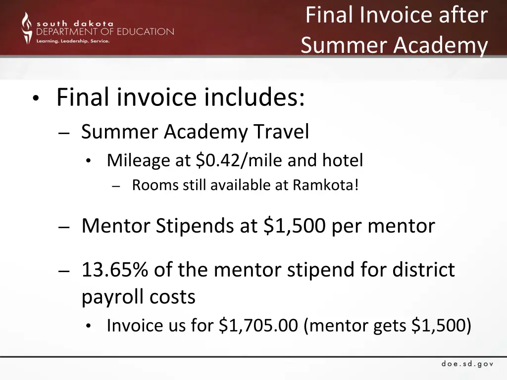 final invoice after summer academy