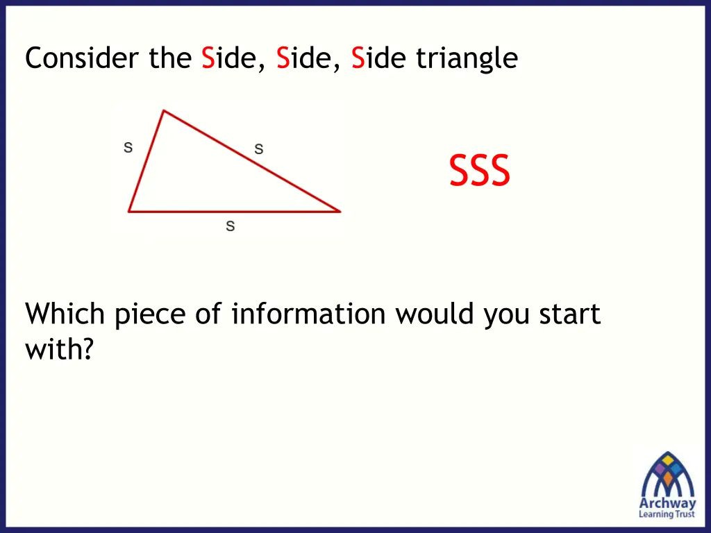 consider the side side side triangle