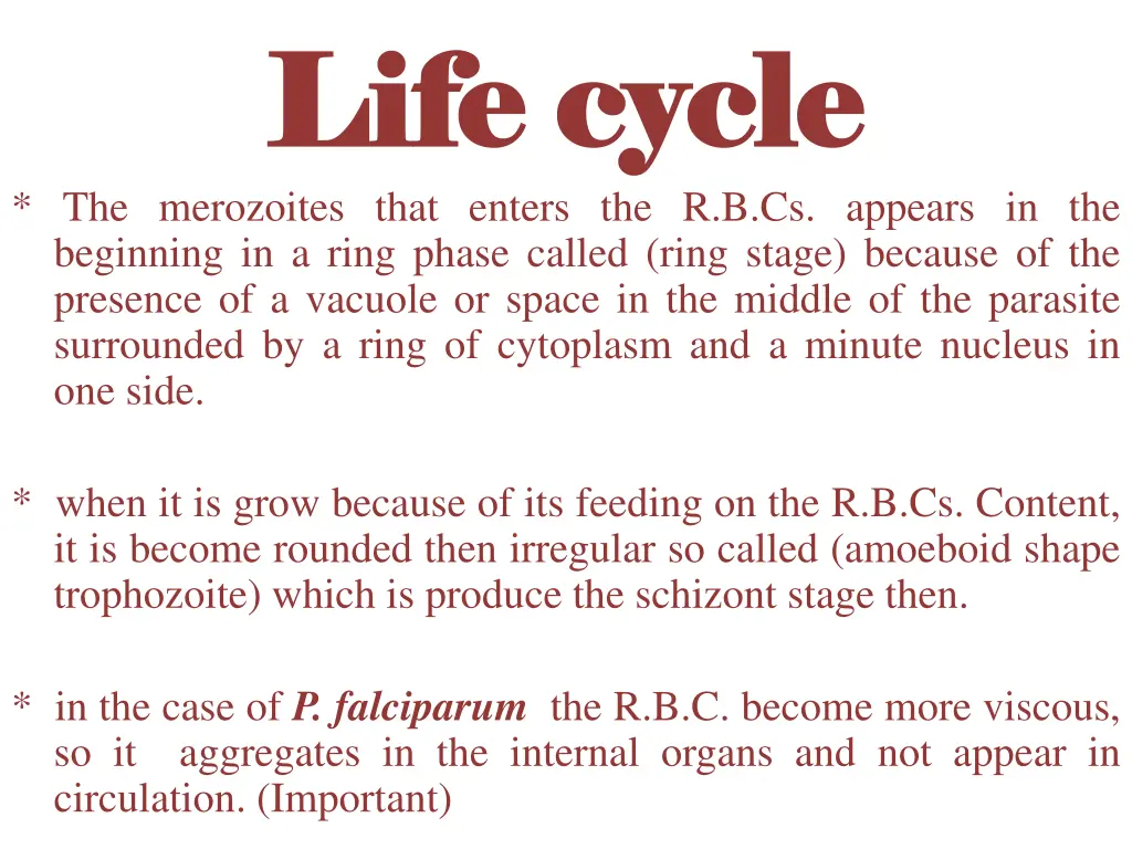 life cycle life cycle the merozoites that enters