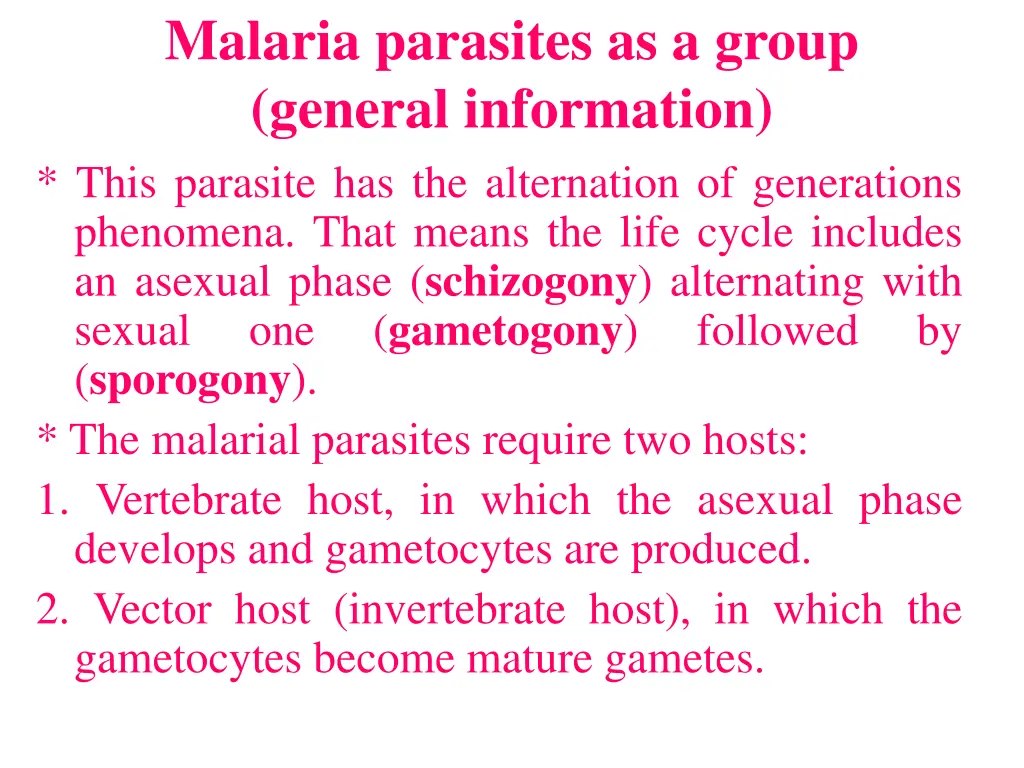 malaria parasites as a group general information