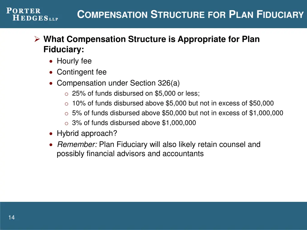 c ompensation s tructure for p lan f iduciary