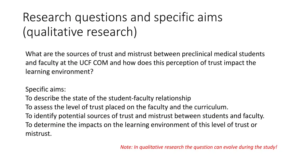 research questions and specific aims qualitative 1