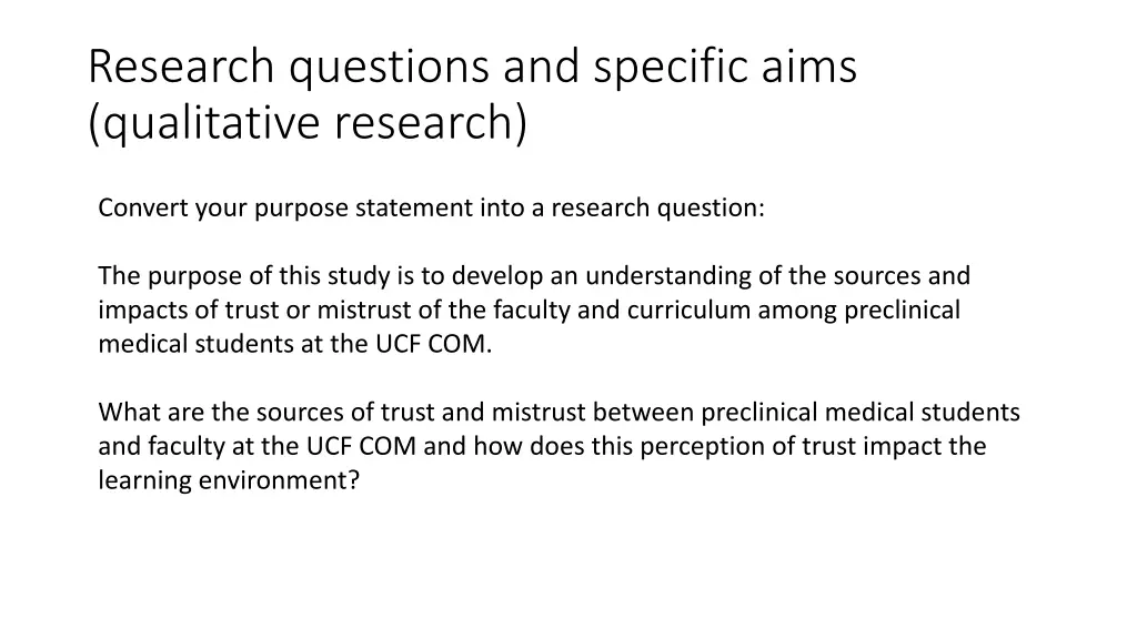 research questions and specific aims qualitative