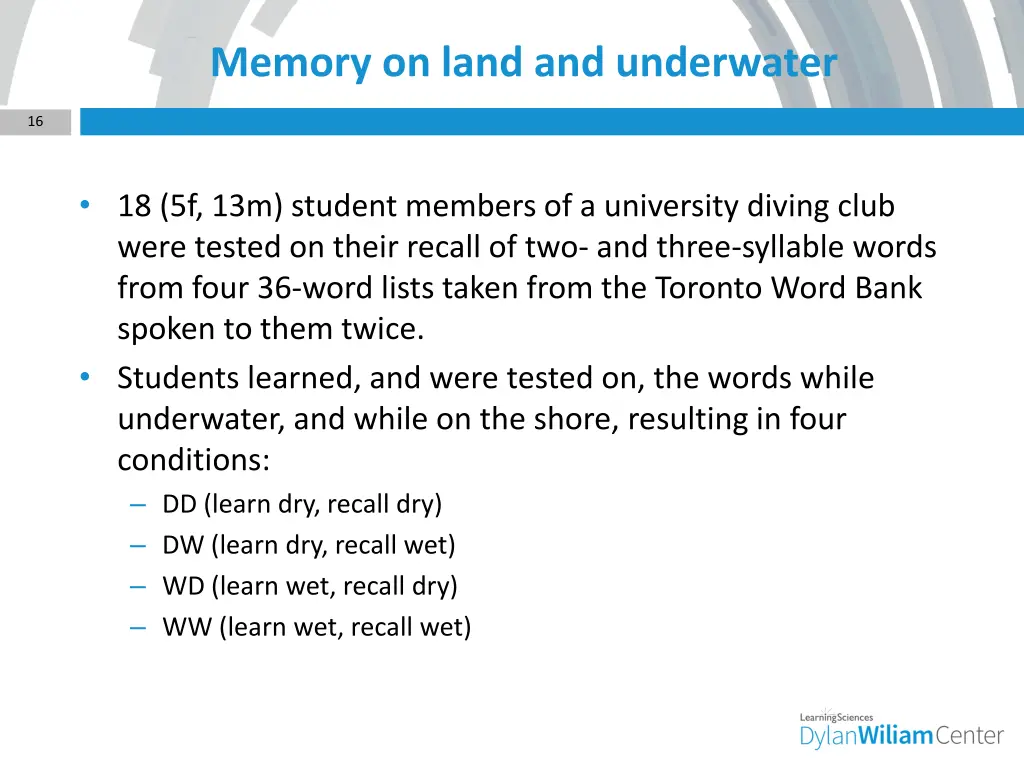 memory on land and underwater